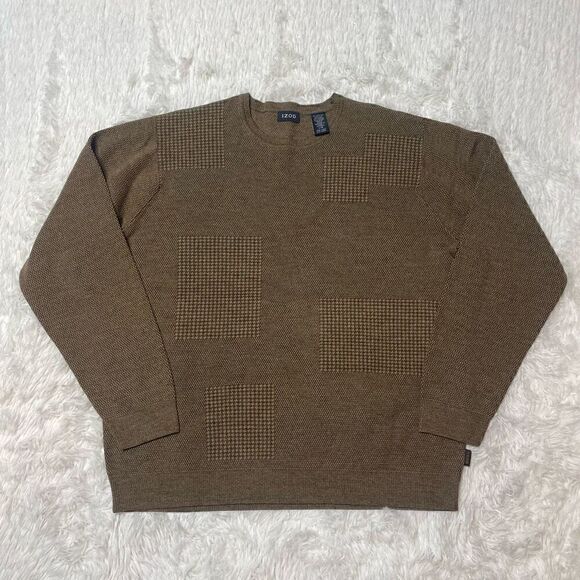 IZOD Sweater Mens Large Brown Pullover Merino Wool Blend Stretchy Crew Neck - Picture 2 of 8